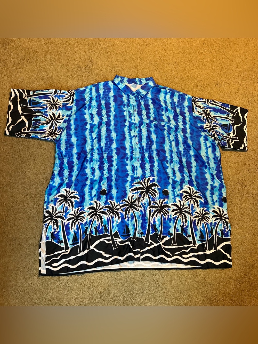 La Leela Hawaiian Shirt Mens Size 7XL Blue Tropical Palm Tree Beach Summer Top